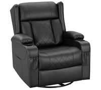 WOLTU Fauteuil Relax Pivotant à 360°, inclinable, Bascule, PU, Noir | Fauteuil TV, Dossier Inclinable, Bascule, Repose-Pieds, Poches Latérales et Porte-gobelet, Charge 150 kg