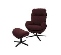 Fauteuil relax + pouf HWC-L12, Fauteuil TV Fauteuil à bascule Fonction bascule, pivotant, métal tissu/textile bordeaux