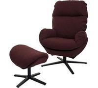 Fauteuil relax + pouf HWC-L12, Fauteuil TV Fauteuil à bascule Fonction bascule, pivotant, métal tissu/textile bordeaux