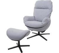 Fauteuil Relax + Pouf Hwc-L12, Fauteuil Tv Fauteuil À Bascule Fonction Bascule, Pivotant, Métal Tissu/Textile Gris Clair Multicolore