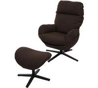 Fauteuil relax + pouf HWC-L12, Fauteuil TV Fauteuil à bascule Fonction bascule, pivotant, métal tissu/textile marron