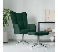 Fauteuil Relaxant Pivotant Velours Vert Foncé avec Tabouret Repose-Pieds | Assise rembourrée moelleuse, cadre acier stable, rotation 360°, pieds croisés durables, design moderne chic