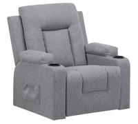 Fauteuil Relaxation en Tissu avec Fonction Inclinable, Recliner Chair, 2 Poches Latérales et Porte-Tasse, Gris Foncé