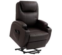 HOMCOM Fauteuil releveur électrique, Fauteuil Relax électrique en PU, Repose-Pied, Dossier inclinable, Port USB, télécommande, Porte-gobelets et Poches latérales, pour Personnes âgées, Marron foncé