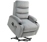 Fauteuil releveur inclinable massant et chauffant - HOMCOM - tissu aspect velours - porte-gobelets, pochette latérale - gris