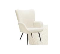 tectake® Fauteuil Relax Confortable en Tissu Bouclette Fauteuil Scandinave Moelleux avec Accoudoirs & Dossier Ergonomique pour Salle à Manger, Salon, Chambre, Siege Bureau, Allaitement Crème/Noir