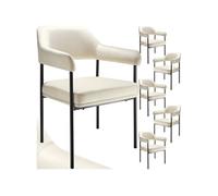 Chaise - TECTAKE - Lot de 6 fauteuils DOÉ aspect velours rembourré, pieds en acier et dossier, 58 x 62 x 85 cm - Blanc cassé