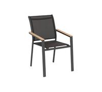 Hespéride - Fauteuil de Jardin Empilable Essentia Anthracite Graphite et Acacia Anti-Rouille Texaline Léger Facile à Ranger Mobilier Terrasse Balcon