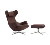 Fauteuil & repose pied Grand Repos cuir with contrasting seam and double stitch/ removable cover