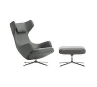 Fauteuil & repose pied Grand Repos cuir with contrasting seam and double stitch/ removable cover