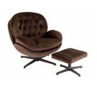 Fauteuil avec repose-pieds métal et tissu marron Sia Marron