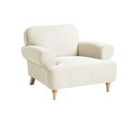 Fauteuil rétro avec Accoudoirs Roulés Pieds en Bois Assise Épaisse en Polyester