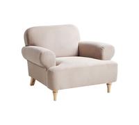 Fauteuil Rétro avec Accoudoirs Roulés Pieds en Bois Assise Épaisse en Polyester