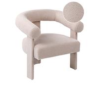 Fauteuil Retro en Bouclé Pieds Rembourrés Meuble de Salon Beige Clair Ilbro
