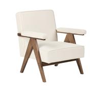 Fauteuil Rétro en Tissu Rembourré Structure en Bois Salon Beige Evje