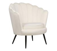 Fauteuil Rétro en Velours Blanc Cassé Forme Coquillage Pieds en Métal Noir Lovik