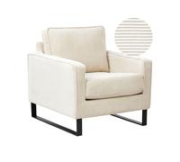 Fauteuil Rétro en Velours Côtelé avec Accoudoirs Pieds Noirs Beige Clair Vind II