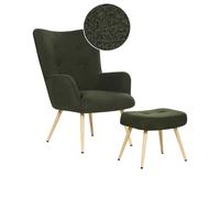Fauteuil Rétro Scandi avec Repose-Pieds en Tissu Bouclé Vert Foncé Vejle II