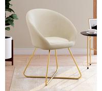 Fauteuil Rond Angelina Beige En Velours Pieds Croisés Dorés Beige