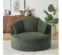 Fauteuil rond en corduroy vert, siège 1 place, rembourrage moelleux, livré compressé