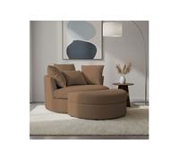 Fauteuil rond loveuse pivotante + coffre en tissu texturé marron