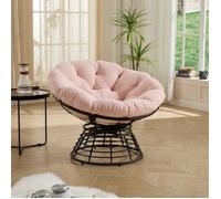 Fauteuil Rond Osier 92x92x67cm,pivotant 360° Coussin Velours Rose Confortable Usage Intérieur Et Extérieur Design Pratique