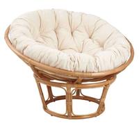Aubry Gaspard - Fauteuil Papasan rotin verni Ø102 cm H80 cm assise 40 cm coussin écru sangles PU