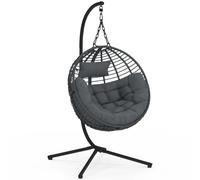 Fauteuil Rond Suspendu Ajouré Effet Rotin Gris Avec Coussin Gris