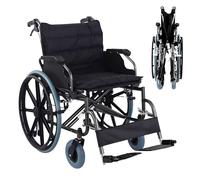 Fauteuil roulant bariatrique robuste - Fauteuil roulant autopropulsé pliable en acier de 61 cm avec siège extra large de 51 cm - Fauteuil roulant de voyage portable pour personnes âgées et handicapées