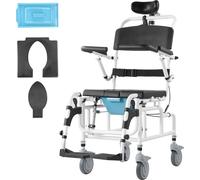 Fauteuil roulant de douche SucceBuy, largeur 17,5 pouces, fauteuil roulant de douche en alliage d'aluminium avec frein pour adultes handicapés, fauteuil de bain ajustable, fauteuil roulant de transpor