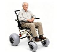 Fauteuil Roulant De Plage Léger, Fauteuil Roulant De Plage Tout Terrain Pliable Pour Personnes Âgées Et Enfants, Avec Pneus Ballon De 12'' Et 9'', Capacité De 220 Lb, Pour Sable Mou, Herbe, Gravier