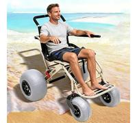 Fauteuil Roulant De Plage, Tout-terrain, Équipé De Pneus Ballon De 30 Cm Et 23 Cm, Design Pliable, Roues À Démontage Rapide, Adapté Au Sable Mou, À La Plage, À L'herbe, Au Gravier Et À L'accès À L'eau