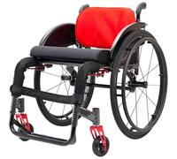 Fauteuil roulant de sport pliable en alliage d'aluminium léger, assise plus large, jantes en magnésium, roues pivotantes, freins à main de type ciseaux, tout-terrain(Red,46cm)