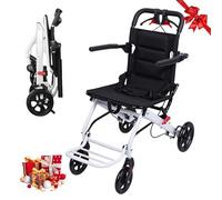 Fauteuil roulant de transport ultra léger, pliable, fauteuil roulant de transfert portable avec guidon rotatif à 270°, pneus en polyuréthane, 8,2 kg, compact pour voyage, idéal pour les personnes