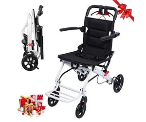 Fauteuil roulant de transport ultra léger, pliable, fauteuil roulant de transfert portable avec guidon rotatif à 270°, pneus en polyuréthane, 8,2 kg, compact pour voyage, idéal pour les personnes