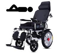 Fauteuil roulant électrique robuste avec appui-tête, pliable et portable, commande électrique ou manuelle, dossier et pédale réglables, joystick à 360°(Black,12A)