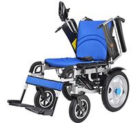 Fauteuil roulant électrique robuste, pliable, poids léger (34 kg) ; bascule, largeur d'assise 45 cm, charge maximale 120 kg, 4 amortisseurs, bleu, portable
