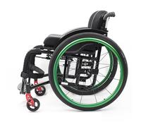 Fauteuil roulant léger en alliage d'aluminium - Chaise de transport pliable avec freins à main et roues arrière à dégagement rapide - Aide à l'auto-mobilité pour adultes, vert, largeur du siège 42 cm