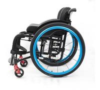 Fauteuil roulant léger en alliage d'aluminium - Chaise de transport pliable avec freins à main et roues arrière à dégagement rapide - Aide à l'auto-mobilité pour adultes, bleu, largeur du siège 34 cm