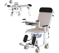 Fauteuil Roulant Patients Fauteuil de transfert avec roulettes pour personnes âgées et handicapées, fauteuil inclinable à plat pour douche à domicile