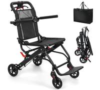 Fauteuil roulant pliable, chaise de transport en alliage aluminium léger pour adultes, fauteuil portable ultra-mince, voyage à accoudoir rechange avec courroie sécurité, compact, 286 livres Noir