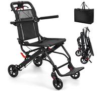 Fauteuil roulant pliable léger de transport, chaise roulante compacte en aluminium pour adultes mobilité réduite, siège étroit 40 cm, fauteuil roulant portable voyage, chaise médicale (Noir)