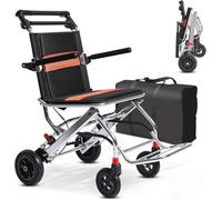 Fauteuil roulant pliable léger, fauteuil roulant de transport portable avec frein à main, chariots de transport en alliage d'aluminium, avec sacs de voyage, pour adultes, enfants et personnes âgées,Bl