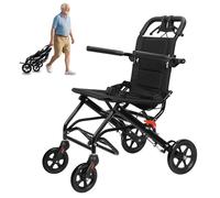 Fauteuil Roulant Pliable Léger pour Adulte, Chaise de Transport Aluminium avec Ceinture de Sécurité et Pneus Larges 82cm x 50cm, Poids Supporté 100kg, Utilisation Intérieure Extérieure (Noir)