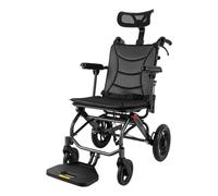 Fauteuil roulant pliable, portable, dossier et appui-tête réglables, avec ceinture de sécurité, capacité de charge : 130 kg, fauteuil roulant, 64 x 97 x 103 cm