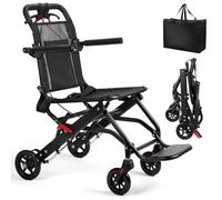 Fauteuil roulant pliant, cadre en alliage d'aluminium léger avec accoudoirs rabattables, ceinture de sécurité, capacité de poids de 130 kg, chaise de transport portable pour personnes âgées et
