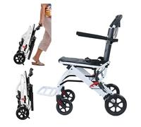 Fauteuil roulant ultra léger, pliable, avec ceinture de sécurité réglable, cadre en acier au carbone, roues en polyuréthane pour une conduite en douceur, blanc