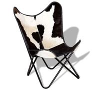 Fauteuil salon,Chaise de salon papillon - VIDAXL - Noir et - VIDAXL - Blanc cuir de vache ,74x66x90 cm CC9512249