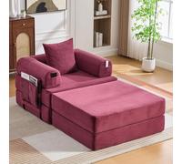 Fauteuil Salon Compressé 95x112x67cm avec Pouf 95x112x43cm,Petit Canapé d'angle Convertible,Chaise Ergonomique avec Poches Latérales,Coussin,Cadre en métal,pour Bureau Salon (Bordeaux)