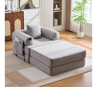 Fauteuil Salon Compressé 95x112x67cm avec Pouf 95x112x43cm,Petit Canapé d'angle Convertible,Chaise Ergonomique avec Poches Latérales,Coussin,Cadre en métal,pour Bureau Salon (Gris Clair)